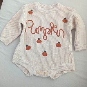 Pumpkin Knit Kids One Piece - Cream and Orange 6-9 Months